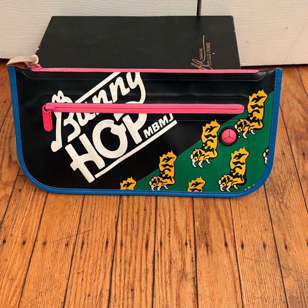 Bunny Hop Graphic Zip Clutch — Black, Green, Yellow, Pink